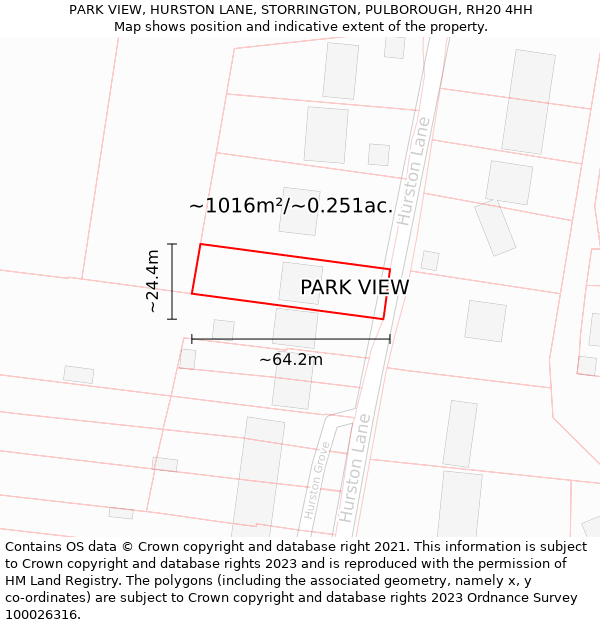 PARK VIEW, HURSTON LANE, STORRINGTON, PULBOROUGH, RH20 4HH: Plot and title map