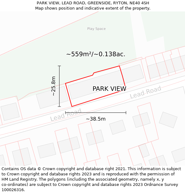 PARK VIEW, LEAD ROAD, GREENSIDE, RYTON, NE40 4SH: Plot and title map