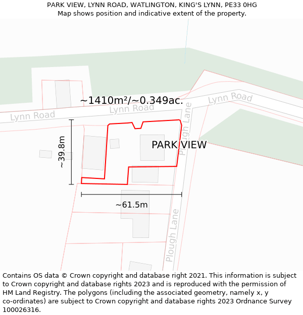 PARK VIEW, LYNN ROAD, WATLINGTON, KING'S LYNN, PE33 0HG: Plot and title map