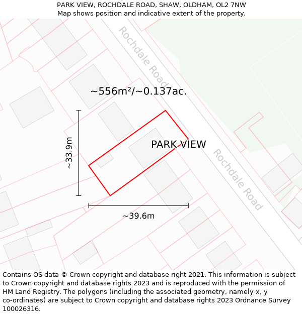 PARK VIEW, ROCHDALE ROAD, SHAW, OLDHAM, OL2 7NW: Plot and title map