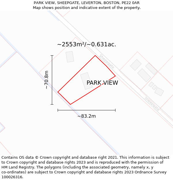 PARK VIEW, SHEEPGATE, LEVERTON, BOSTON, PE22 0AR: Plot and title map