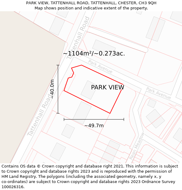 PARK VIEW, TATTENHALL ROAD, TATTENHALL, CHESTER, CH3 9QH: Plot and title map