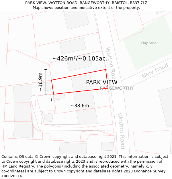 PARK VIEW, WOTTON ROAD, RANGEWORTHY, BRISTOL, BS37 7LZ: Plot and title map