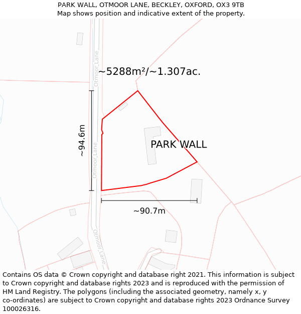 PARK WALL, OTMOOR LANE, BECKLEY, OXFORD, OX3 9TB: Plot and title map