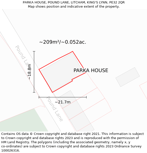 PARKA HOUSE, POUND LANE, LITCHAM, KING'S LYNN, PE32 2QR: Plot and title map