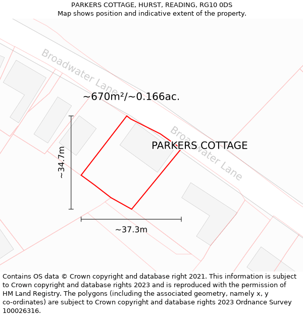 PARKERS COTTAGE, HURST, READING, RG10 0DS: Plot and title map