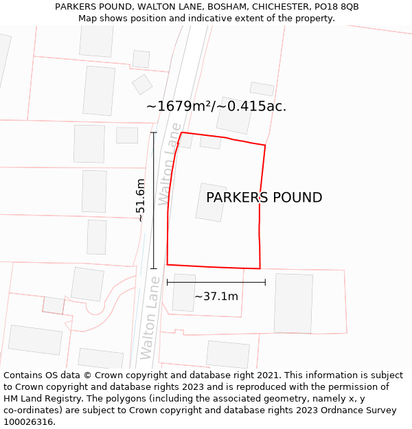PARKERS POUND, WALTON LANE, BOSHAM, CHICHESTER, PO18 8QB: Plot and title map