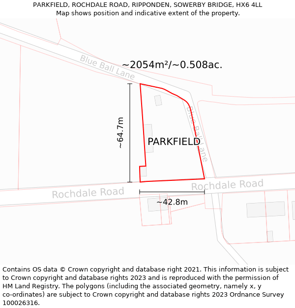 PARKFIELD, ROCHDALE ROAD, RIPPONDEN, SOWERBY BRIDGE, HX6 4LL: Plot and title map