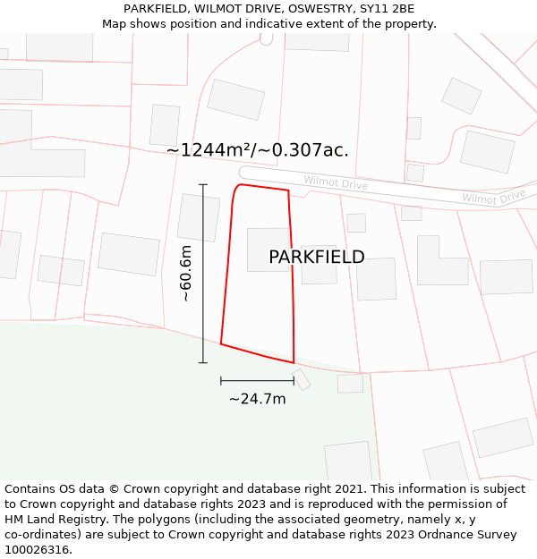 PARKFIELD, WILMOT DRIVE, OSWESTRY, SY11 2BE: Plot and title map