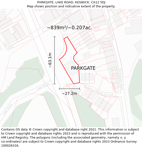 PARKGATE, LAKE ROAD, KESWICK, CA12 5DJ: Plot and title map