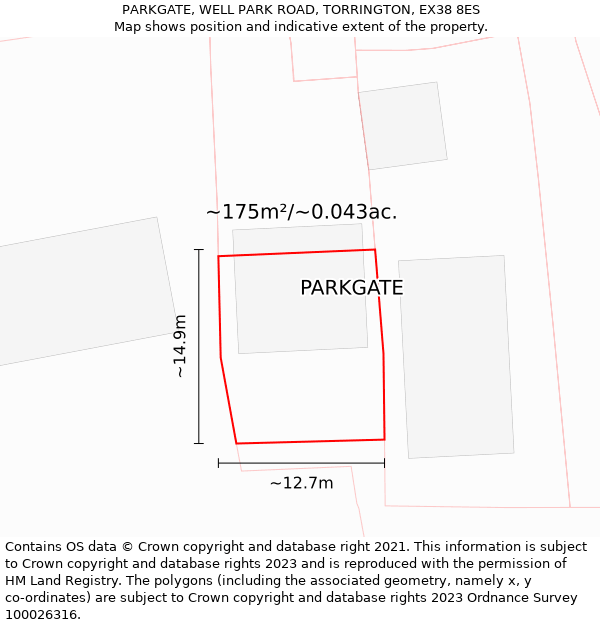 PARKGATE, WELL PARK ROAD, TORRINGTON, EX38 8ES: Plot and title map