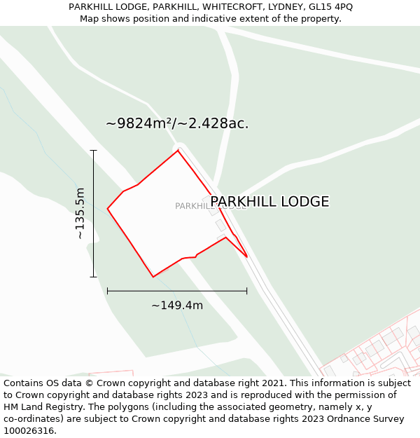 PARKHILL LODGE, PARKHILL, WHITECROFT, LYDNEY, GL15 4PQ: Plot and title map