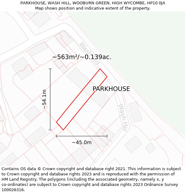 PARKHOUSE, WASH HILL, WOOBURN GREEN, HIGH WYCOMBE, HP10 0JA: Plot and title map