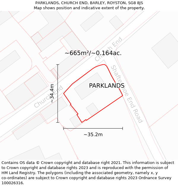 PARKLANDS, CHURCH END, BARLEY, ROYSTON, SG8 8JS: Plot and title map