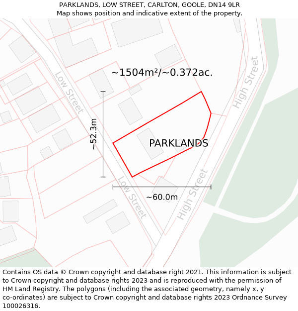 PARKLANDS, LOW STREET, CARLTON, GOOLE, DN14 9LR: Plot and title map