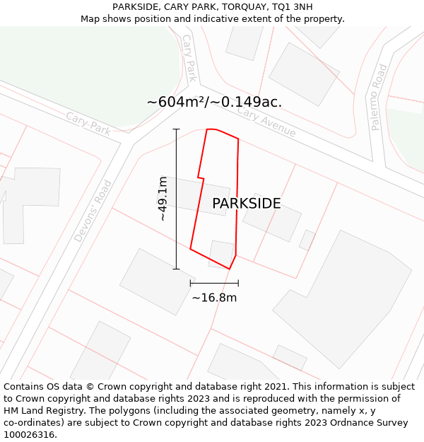 PARKSIDE, CARY PARK, TORQUAY, TQ1 3NH: Plot and title map