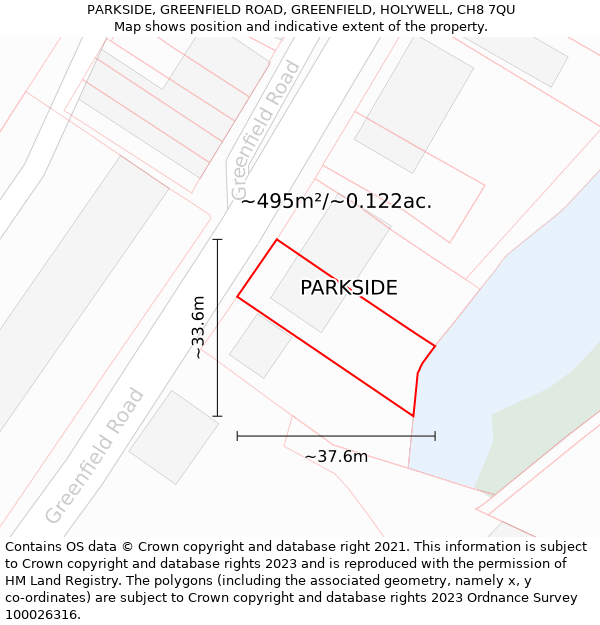 PARKSIDE, GREENFIELD ROAD, GREENFIELD, HOLYWELL, CH8 7QU: Plot and title map