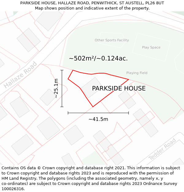 PARKSIDE HOUSE, HALLAZE ROAD, PENWITHICK, ST AUSTELL, PL26 8UT: Plot and title map