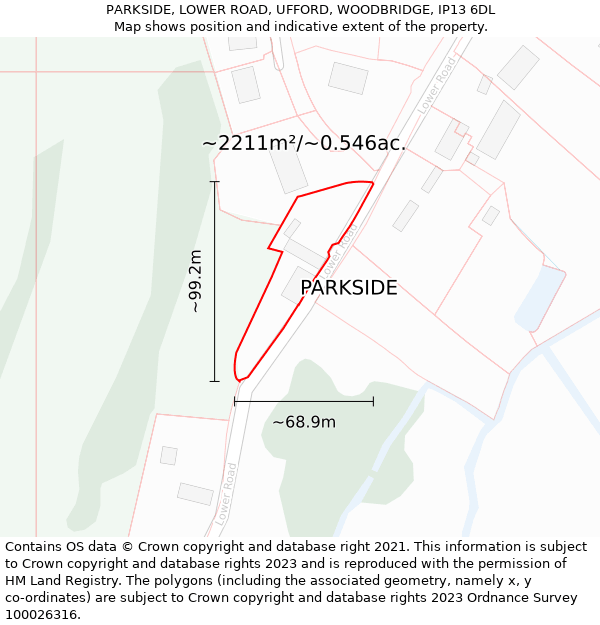 PARKSIDE, LOWER ROAD, UFFORD, WOODBRIDGE, IP13 6DL: Plot and title map