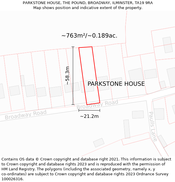 PARKSTONE HOUSE, THE POUND, BROADWAY, ILMINSTER, TA19 9RA: Plot and title map