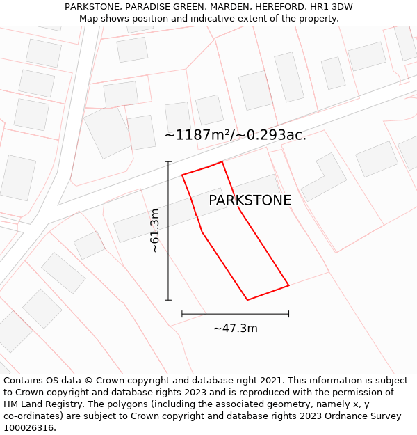PARKSTONE, PARADISE GREEN, MARDEN, HEREFORD, HR1 3DW: Plot and title map