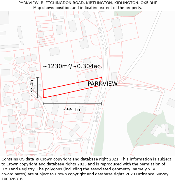 PARKVIEW, BLETCHINGDON ROAD, KIRTLINGTON, KIDLINGTON, OX5 3HF: Plot and title map