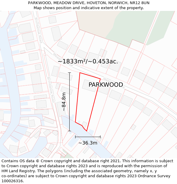 PARKWOOD, MEADOW DRIVE, HOVETON, NORWICH, NR12 8UN: Plot and title map
