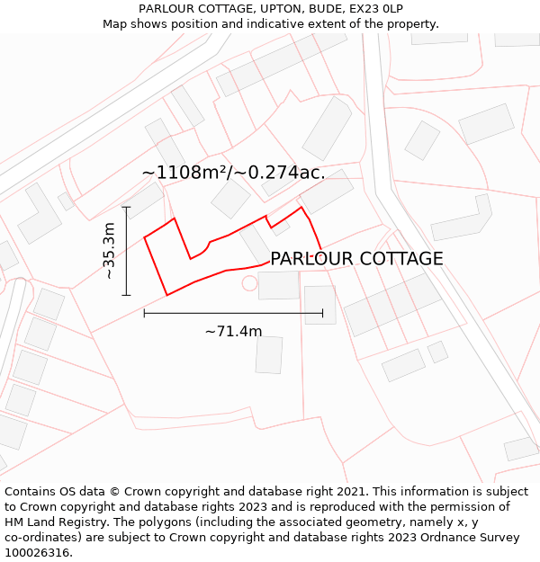 PARLOUR COTTAGE, UPTON, BUDE, EX23 0LP: Plot and title map