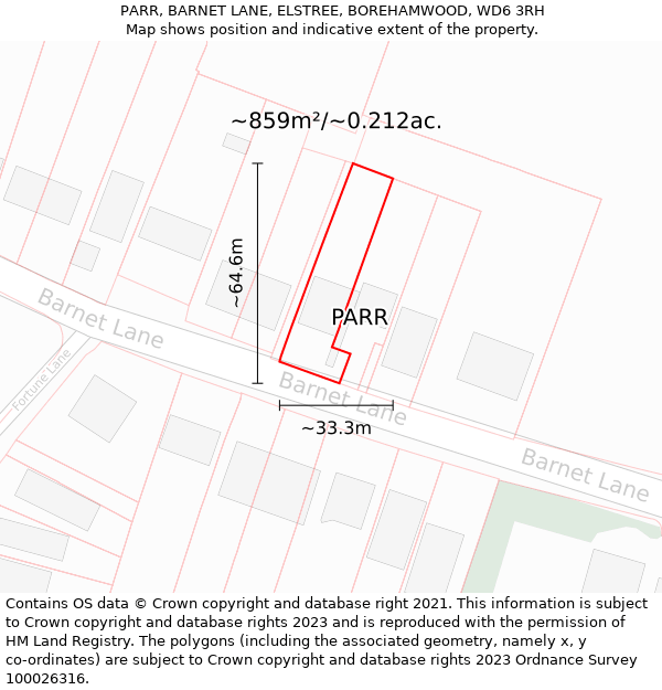 PARR, BARNET LANE, ELSTREE, BOREHAMWOOD, WD6 3RH: Plot and title map