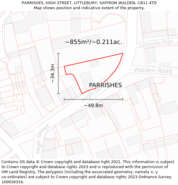 PARRISHES, HIGH STREET, LITTLEBURY, SAFFRON WALDEN, CB11 4TD: Plot and title map