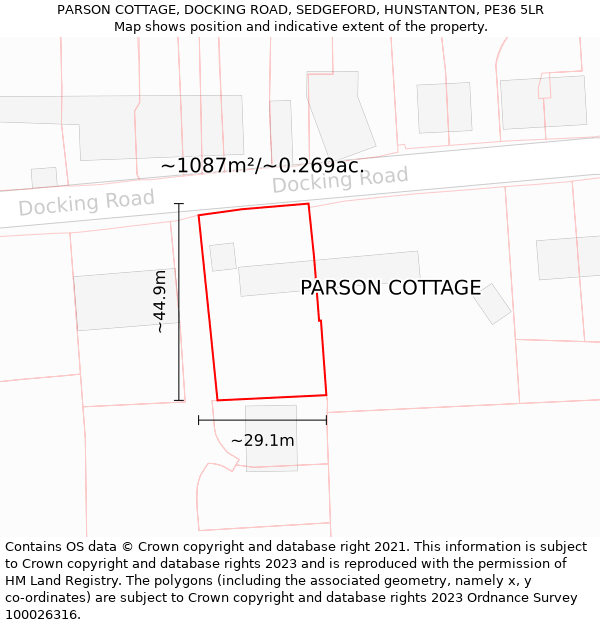 PARSON COTTAGE, DOCKING ROAD, SEDGEFORD, HUNSTANTON, PE36 5LR: Plot and title map