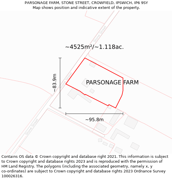 PARSONAGE FARM, STONE STREET, CROWFIELD, IPSWICH, IP6 9SY: Plot and title map