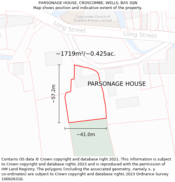 PARSONAGE HOUSE, CROSCOMBE, WELLS, BA5 3QN: Plot and title map