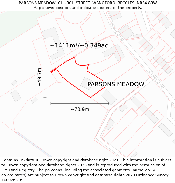 PARSONS MEADOW, CHURCH STREET, WANGFORD, BECCLES, NR34 8RW: Plot and title map