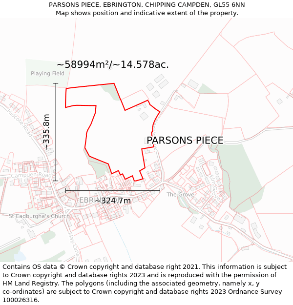 PARSONS PIECE, EBRINGTON, CHIPPING CAMPDEN, GL55 6NN: Plot and title map