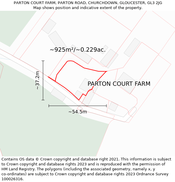 PARTON COURT FARM, PARTON ROAD, CHURCHDOWN, GLOUCESTER, GL3 2JG: Plot and title map