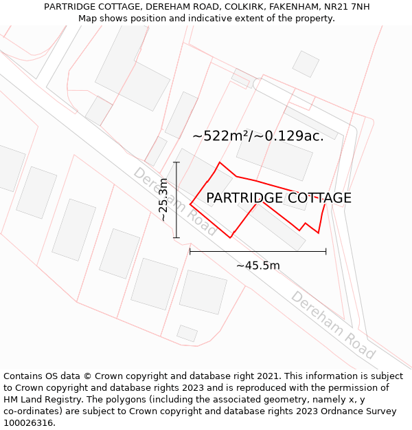 PARTRIDGE COTTAGE, DEREHAM ROAD, COLKIRK, FAKENHAM, NR21 7NH: Plot and title map