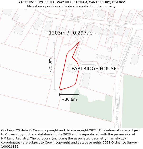 PARTRIDGE HOUSE, RAILWAY HILL, BARHAM, CANTERBURY, CT4 6PZ: Plot and title map