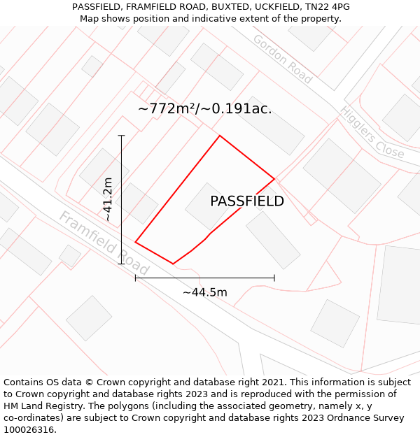 PASSFIELD, FRAMFIELD ROAD, BUXTED, UCKFIELD, TN22 4PG: Plot and title map