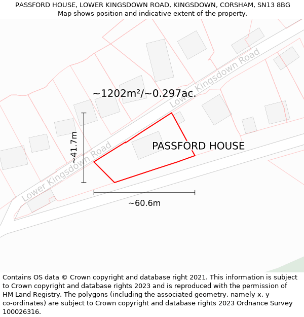 PASSFORD HOUSE, LOWER KINGSDOWN ROAD, KINGSDOWN, CORSHAM, SN13 8BG: Plot and title map