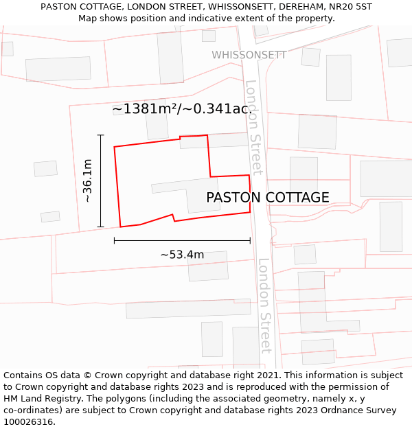 PASTON COTTAGE, LONDON STREET, WHISSONSETT, DEREHAM, NR20 5ST: Plot and title map