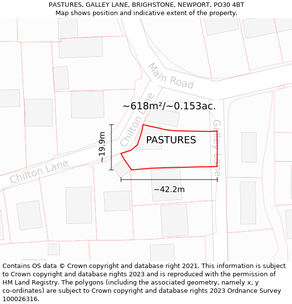 PASTURES, GALLEY LANE, BRIGHSTONE, NEWPORT, PO30 4BT: Plot and title map