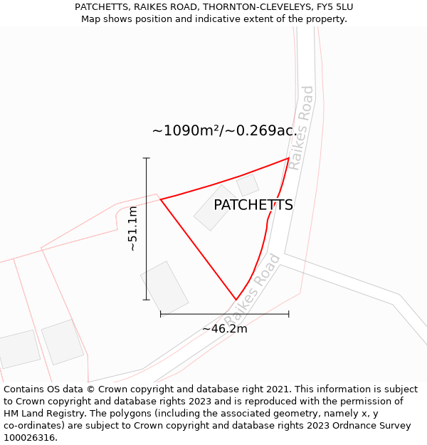 PATCHETTS, RAIKES ROAD, THORNTON-CLEVELEYS, FY5 5LU: Plot and title map