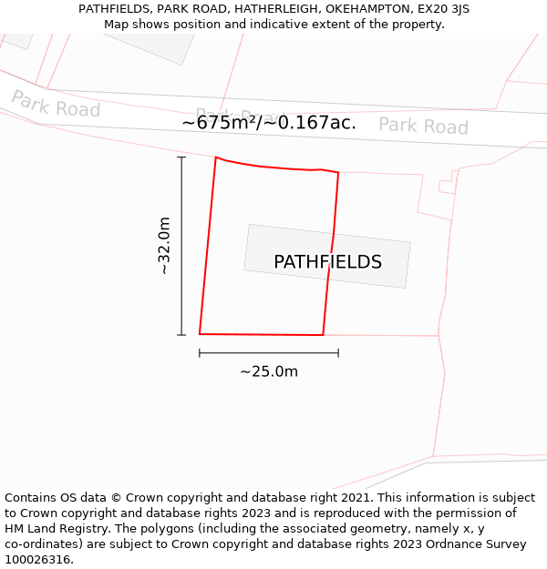 PATHFIELDS, PARK ROAD, HATHERLEIGH, OKEHAMPTON, EX20 3JS: Plot and title map