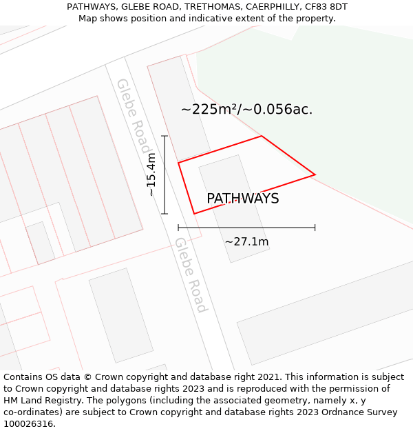 PATHWAYS, GLEBE ROAD, TRETHOMAS, CAERPHILLY, CF83 8DT: Plot and title map