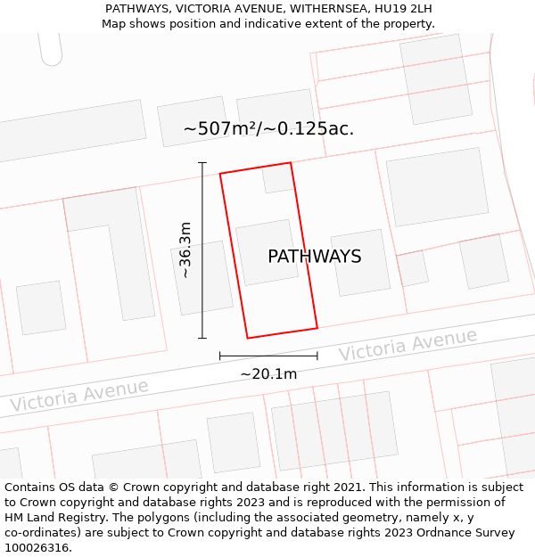 PATHWAYS, VICTORIA AVENUE, WITHERNSEA, HU19 2LH: Plot and title map