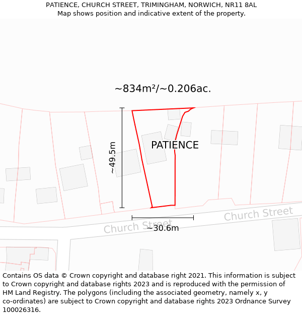 PATIENCE, CHURCH STREET, TRIMINGHAM, NORWICH, NR11 8AL: Plot and title map