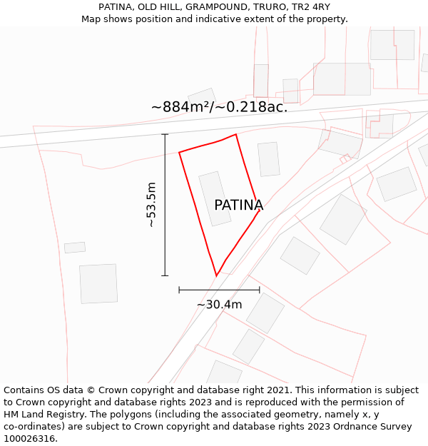 PATINA, OLD HILL, GRAMPOUND, TRURO, TR2 4RY: Plot and title map