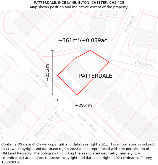 PATTERDALE, INCE LANE, ELTON, CHESTER, CH2 4QB: Plot and title map