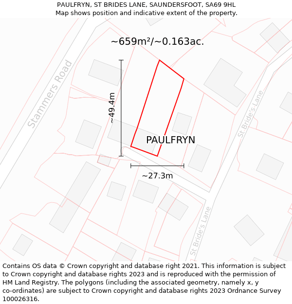 PAULFRYN, ST BRIDES LANE, SAUNDERSFOOT, SA69 9HL: Plot and title map